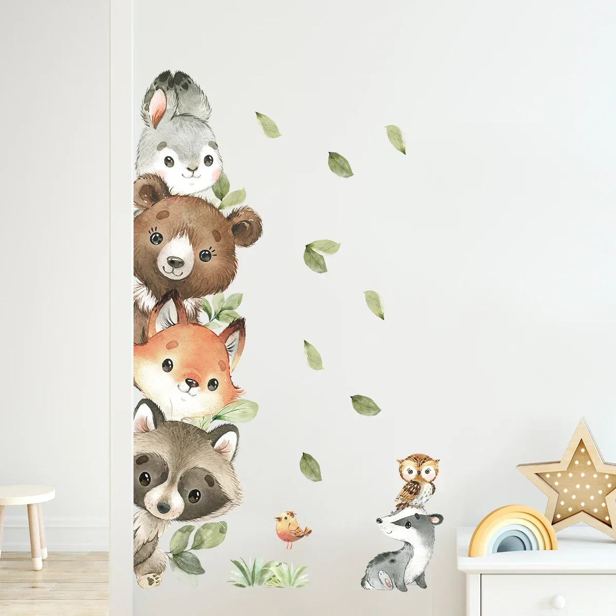 1PC Cute Cartoon Probe Stacked Sitting Small Animal Wall Stickers For Kids Room Bedroom Home Decoration wall stickers