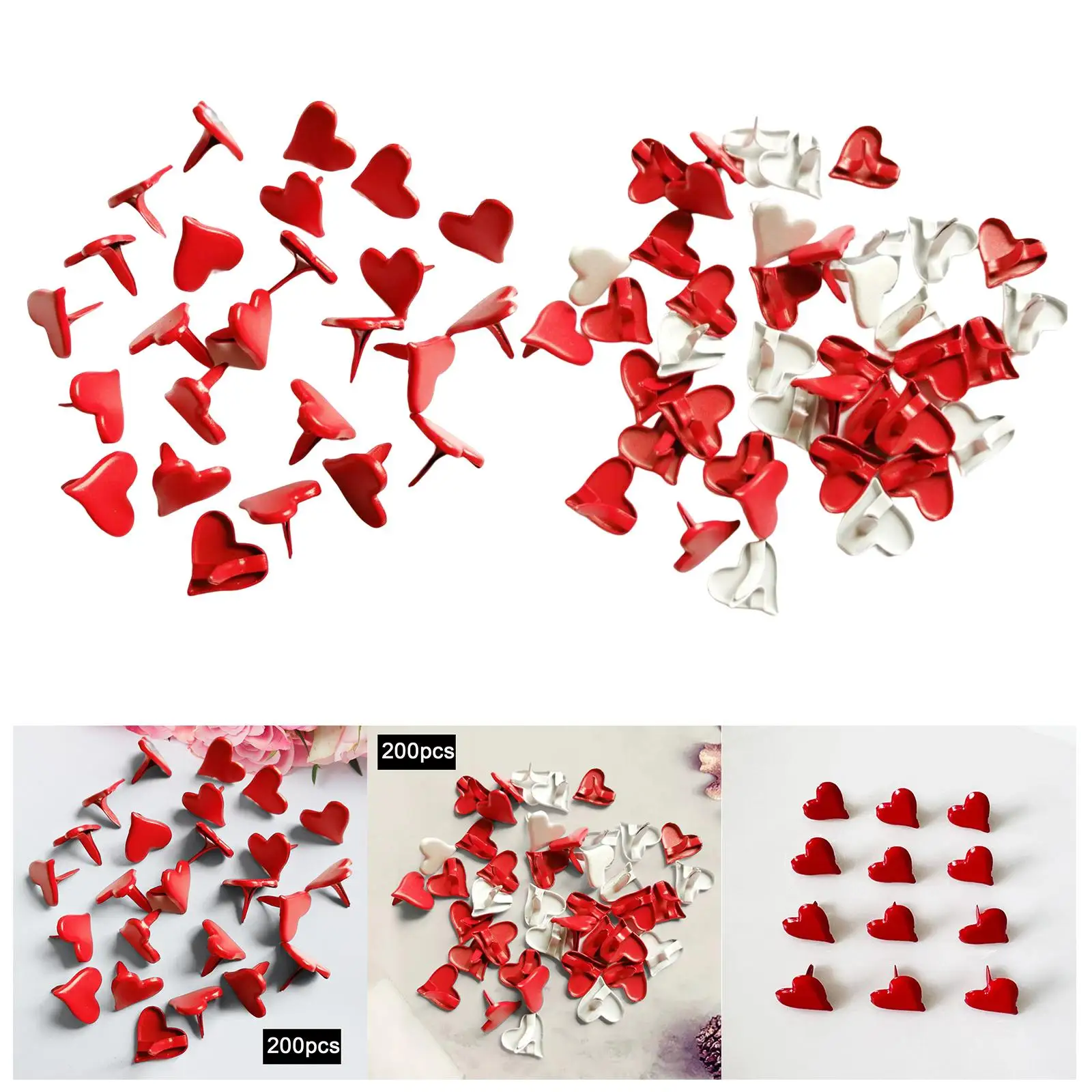 200Pcs Metal Mini Brads Handmade Embellishment Decorative Heart Shaped Paper Fasteners for Scrapbook Crafts Supplies Accessories Metal Brads Scrapbooking Decoration