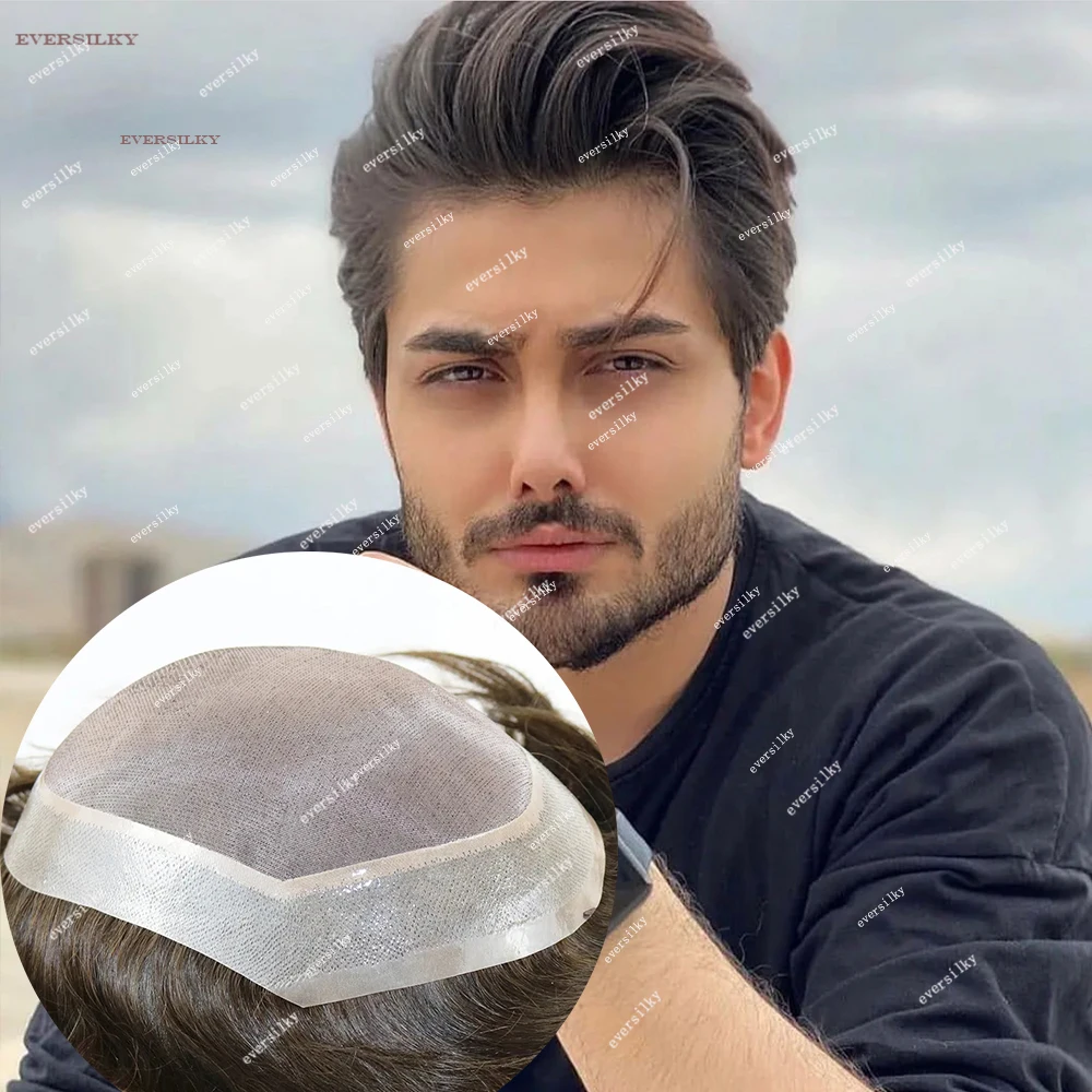 

Brown Blonde Black Natural Hairline Men Wig Super Durable Mono&PU Around Breathable Base 100% Human Hair Replacement Prosthesis
