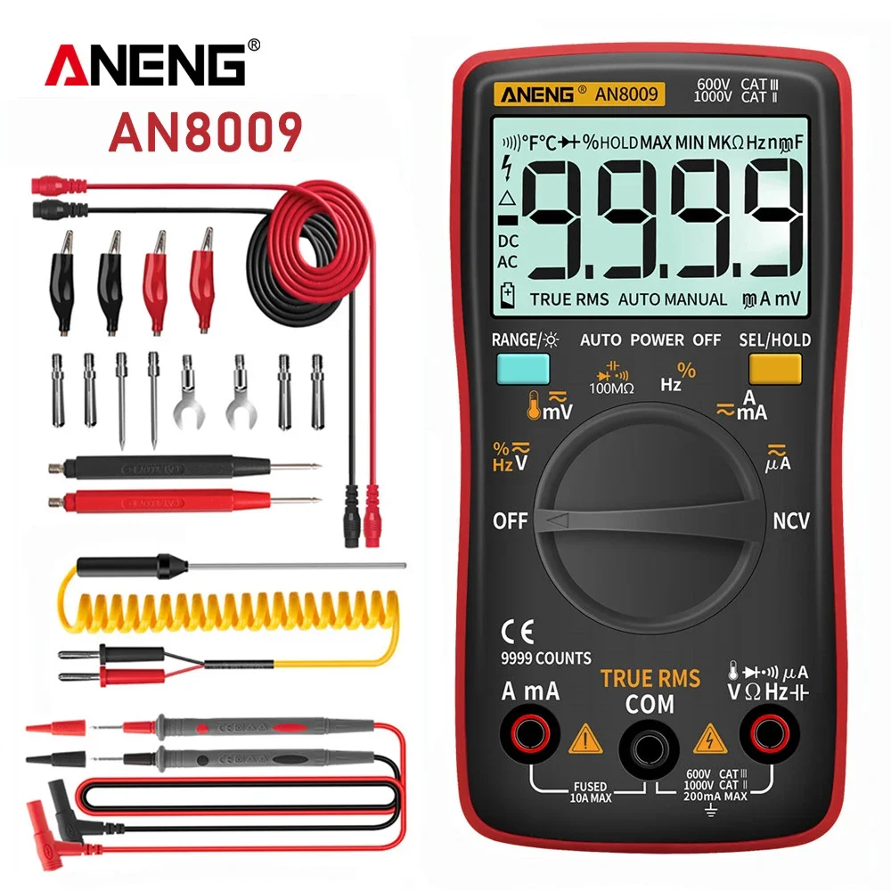 Aneng An8009 Digitale Multimeter Transistortesters Condensator True-Rms Tester Auto Elektrische Capaciteit Meter Temp Diode