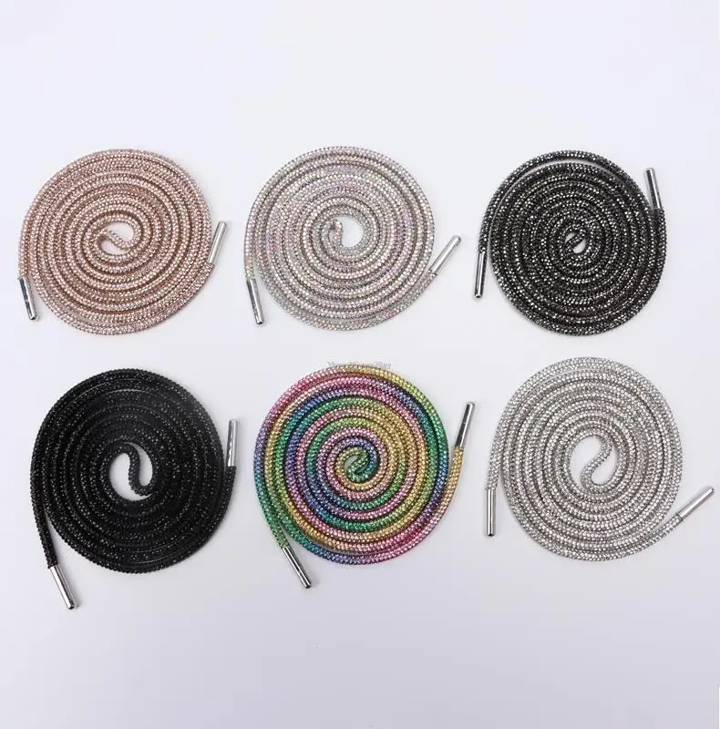Luxus Strass Schnürsenkel Regenbogen Diamant runde Schnürsenkel für Turnschuhe 100/120/140/160 CM DIY Saiten 1 Stücke – Detail 2