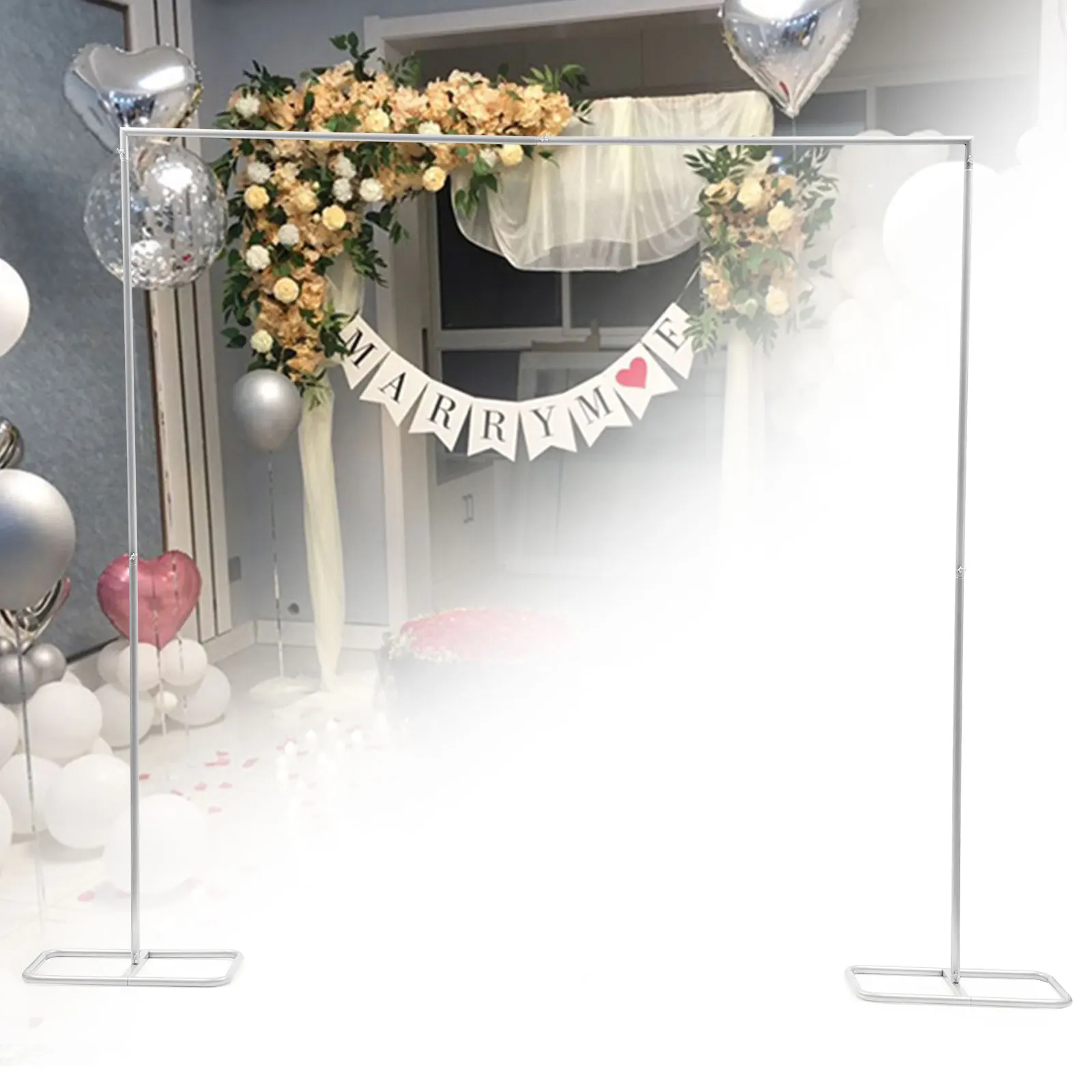 2 * 2.1M Balloon Arch Stand White Metal Ballon Arch Holder Stand Kit Square Iron Wedding Stand, Background Decoration, Suitable