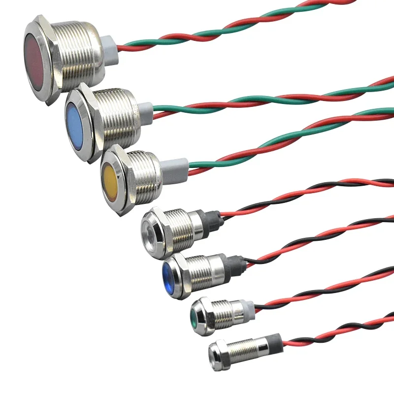 1pcs Waterproof IP67 Metal Signal Lamp LED Warning Indicator Light Pilot Wire 3V 5V 12V 24V 110V 220V 6/8/10/12/16/19/22mm