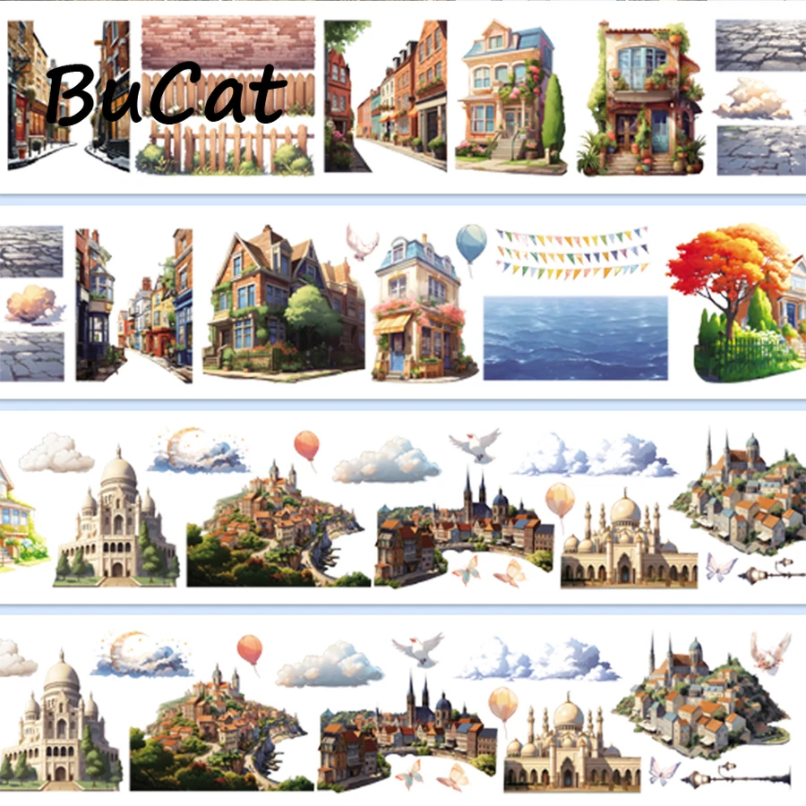 2m/Roll European Style Architecture PET Transparent Tape Decorative Adhesive Stickers for Scrapbooking Journal Card Making 4