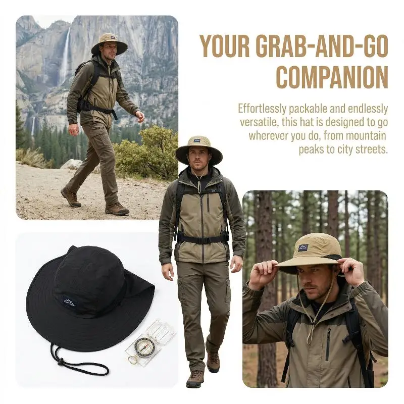 UPF Sun Protection Fisherman Hat Solid Color Lightweight Quick Drying Cap Outdoor Travel Beach Hiking For Men WomenHot_voghion.com