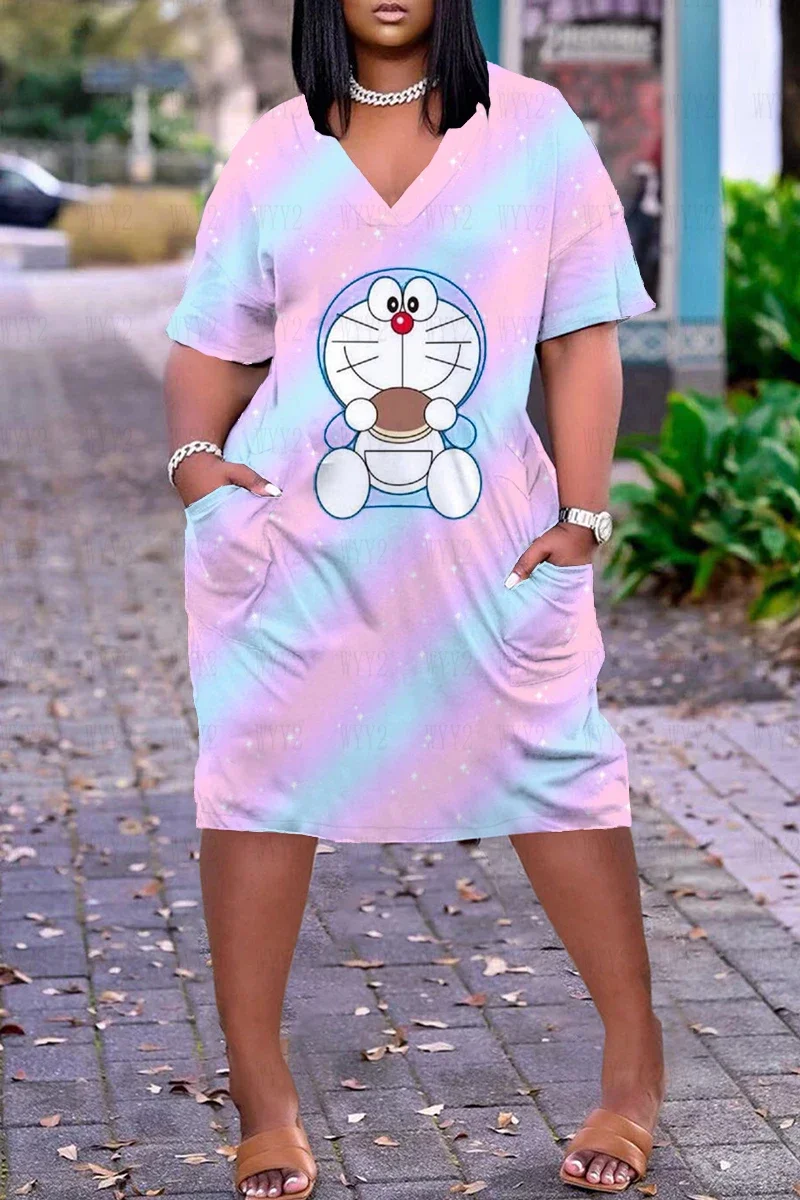 

Loose Korean Women's Clothes for Woman Pocket V-neck Formal Dresses for Prom Dress 2023 Comfort Plus Size Dresses Y2k Streetwear