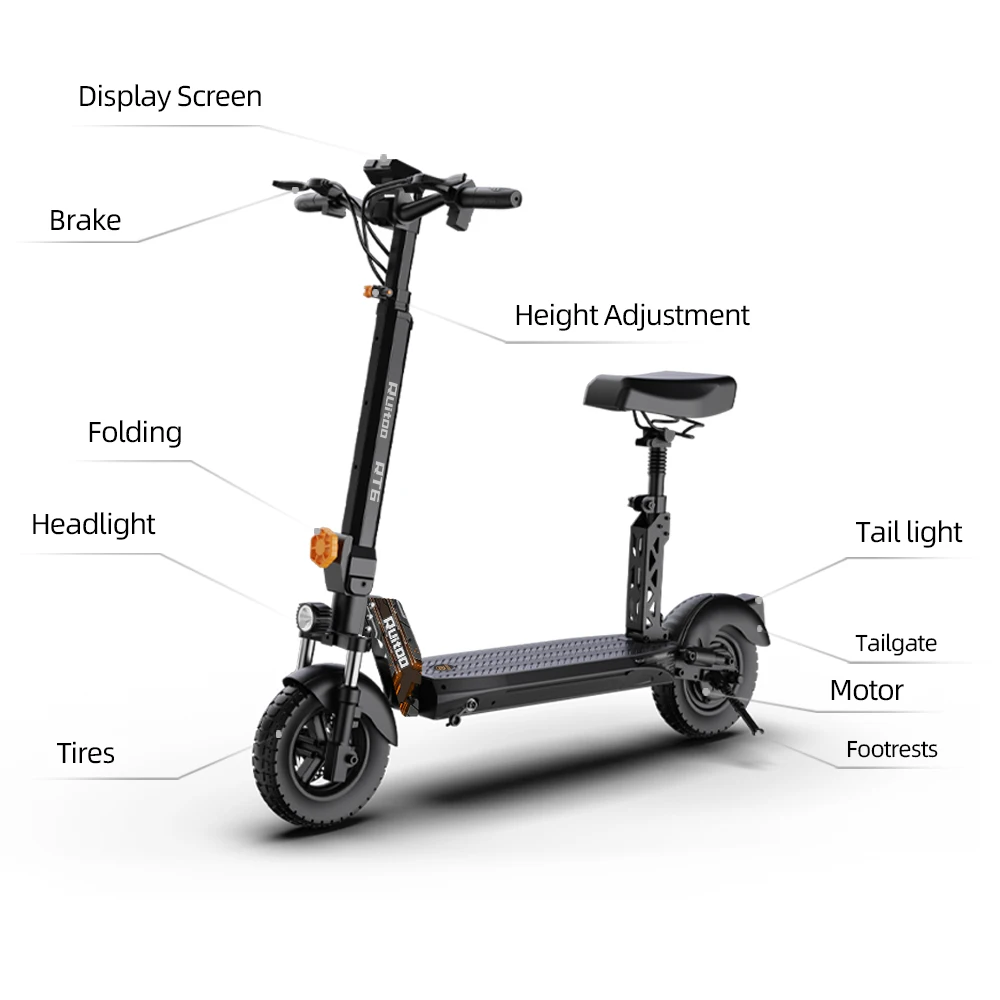 RuiToo RT6 1000W powerful 48V18.2AH Drive Electric scooters electr 10inch Tires Folding eScooter For Adult Raycool