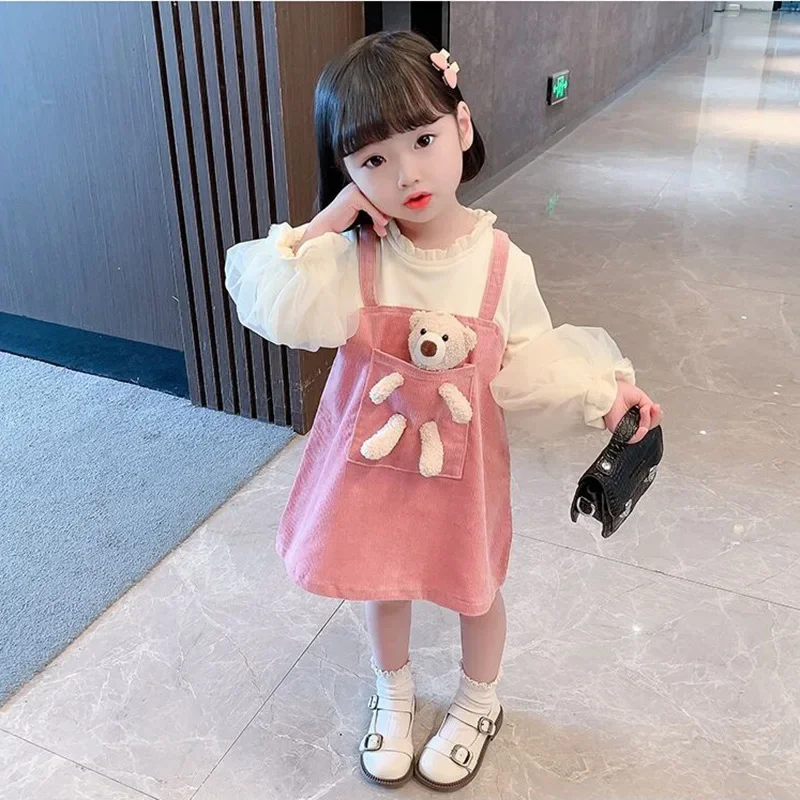 

Children's cartoon princess dress spring autumn girls toddler cute fashion long-sleeved clothing girl bear bunny dresses