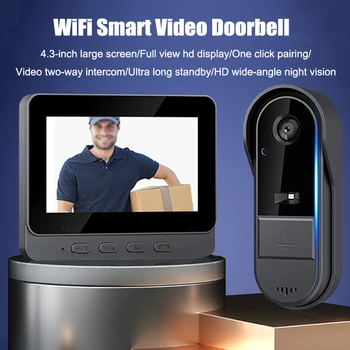 Wireless Intercom Doorbell Night Vision HD 4.3 inch IPS Screen Waterproof Doorbell Camera Smart Home Security Video Eye Bell 1
