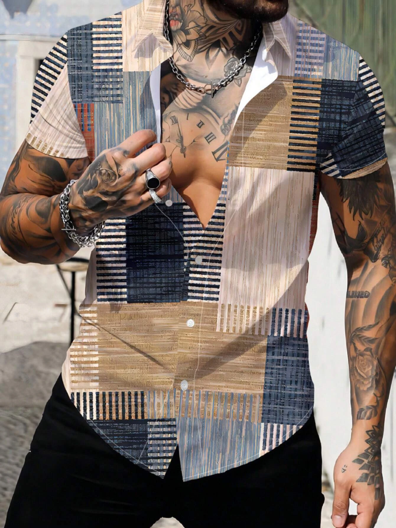 

Men Women Summer Fashion Graphic Print Short Sleeve Shirts Casual Button Lapel Tops