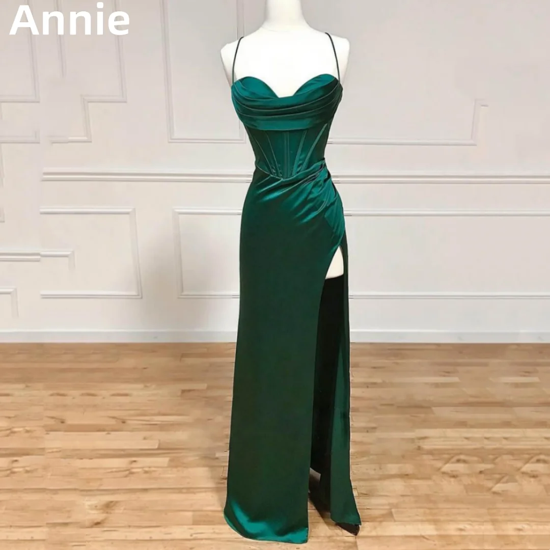 

Annie Sexy Silk Satin Evening Dresses Green Back Tie Prom Dresses Robes De Soirée Mermaid Corset Bridesmaid Wedding Party Dress