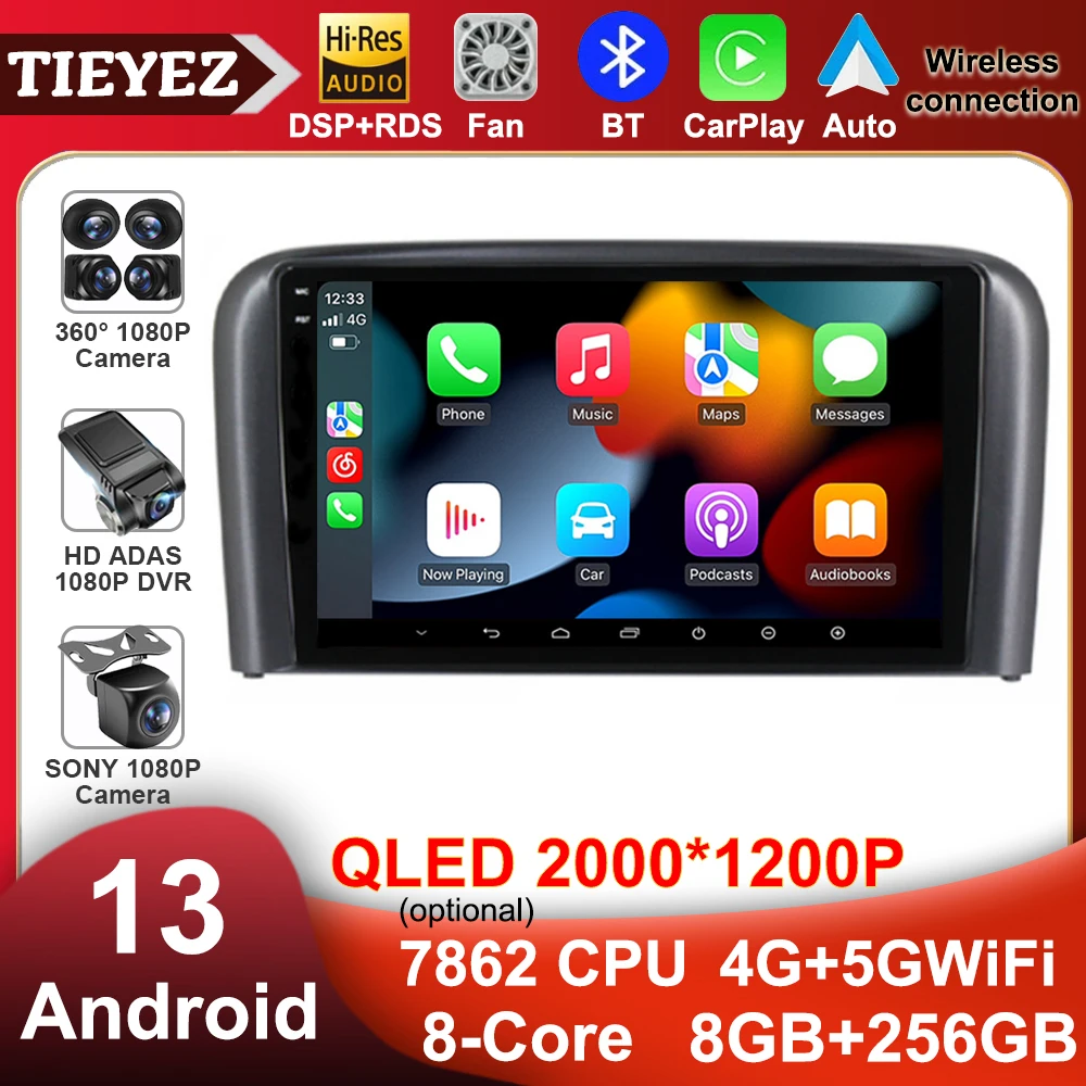 

9" Android 13 Car Radio For VOLVO S80 1998 - 2006 Multimedia Video Auto Player Wireless Carplay QLED Navigation GPS WIFI 4G DSP