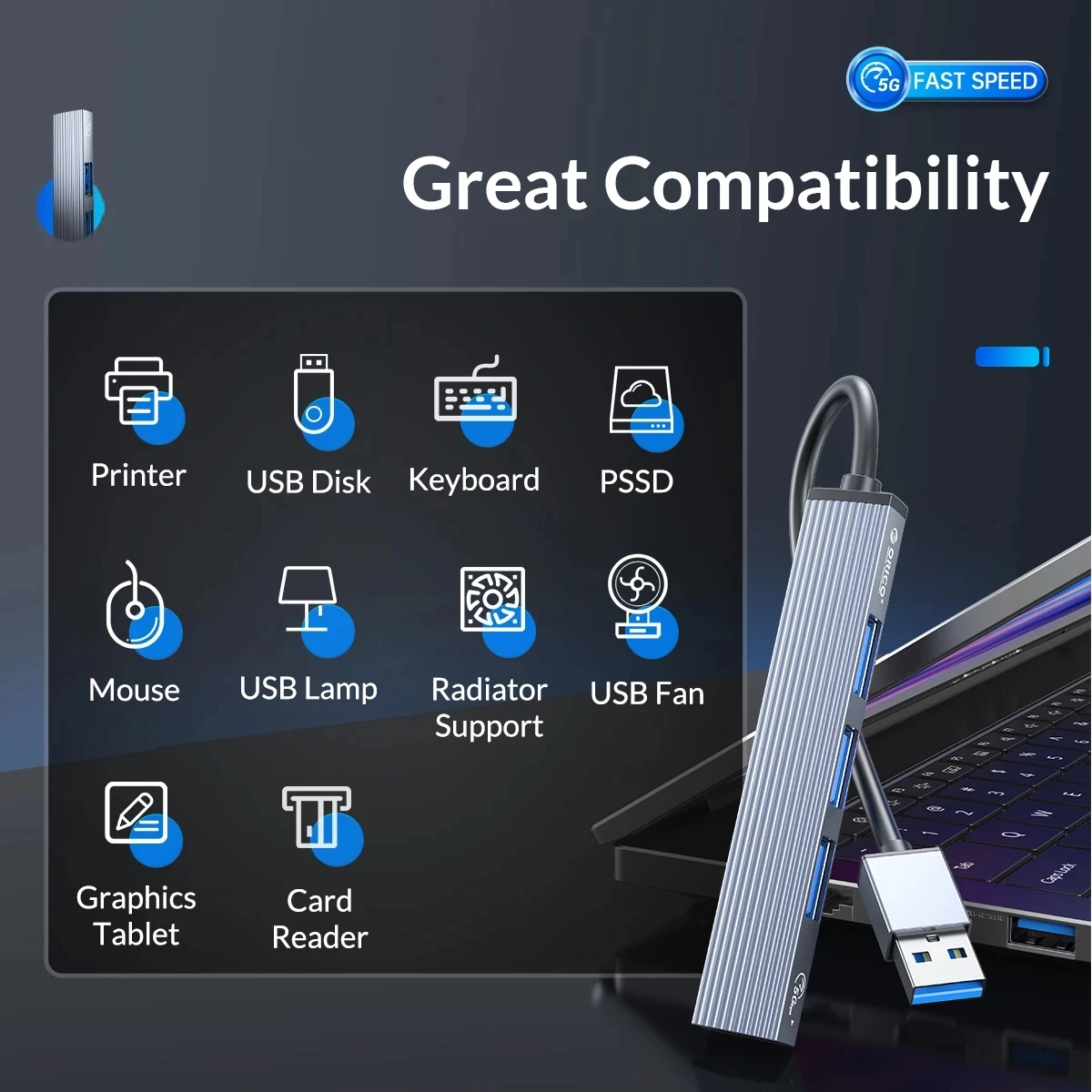 Orico Usb c um Adaptador Usb Usb 3.0 Divisor Portas Hub Hub Estación de Acoplamiento Convertido Otg Adaptador tipo c a Usb Adaptador Acessórios de Computador Usb Hub Estación de Acoplamientoorico Official Store - Imagem 3