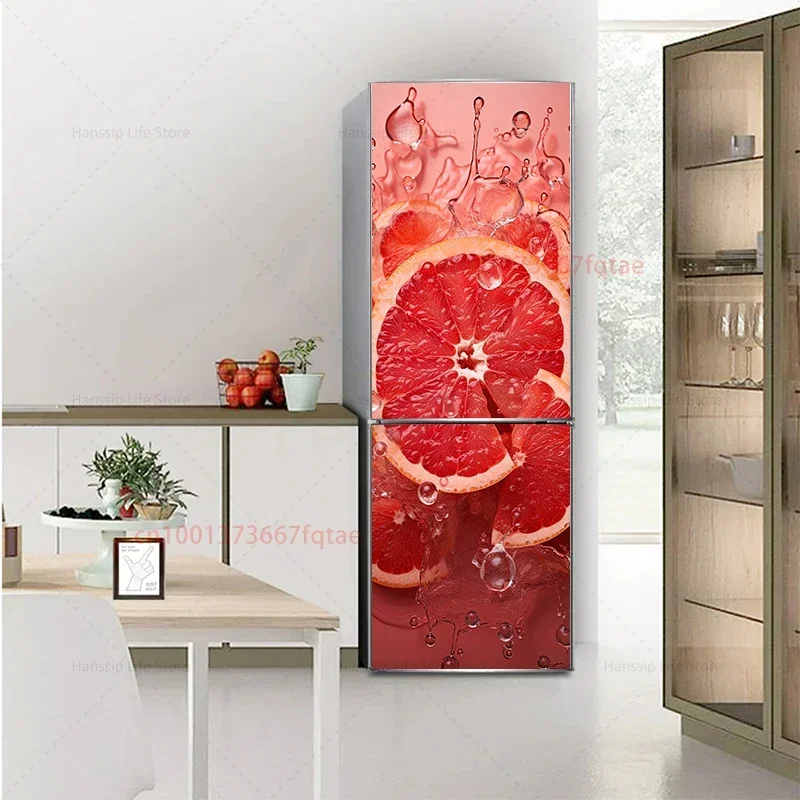thumbnail image 1 of Calcomanías para puerta de refrigerador con estampado de frutas realistas en 3D, para despegar y pegar, impermeables, para puerta de refrigerador de cocina, 1 of 5