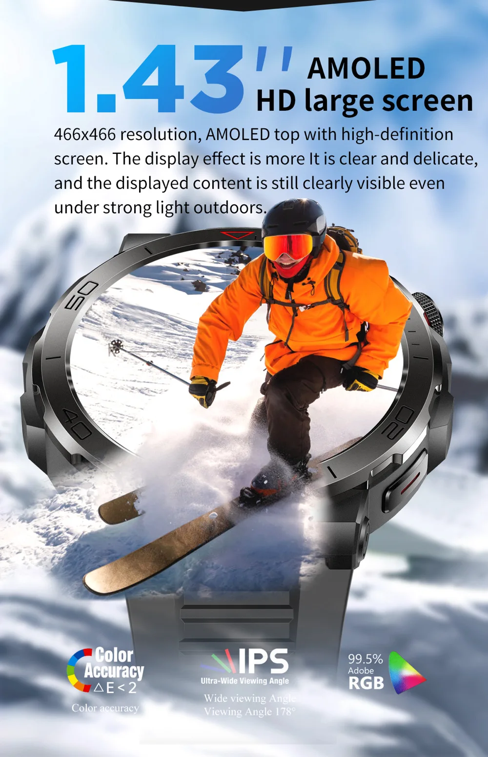 Reloj inteligente deportivo con GPS y pantalla AMOLED, pulsera con brújula, IP68, resistente al agua, Bluetooth, llamadas, monitorización de la salud, para hombre, para actividades al aire libre_voghion.com