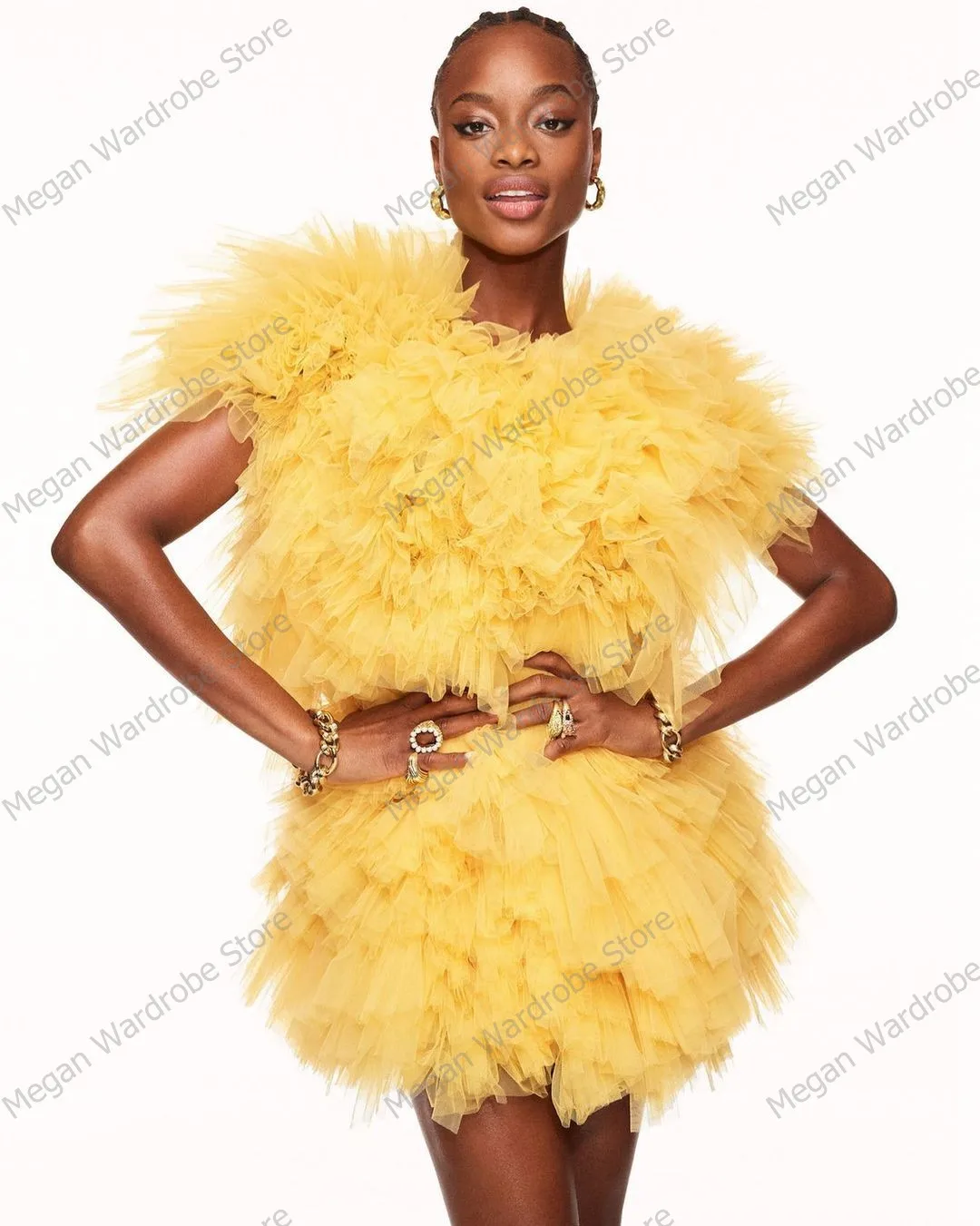 Fashion Gold Short Tulle Party Dresses 