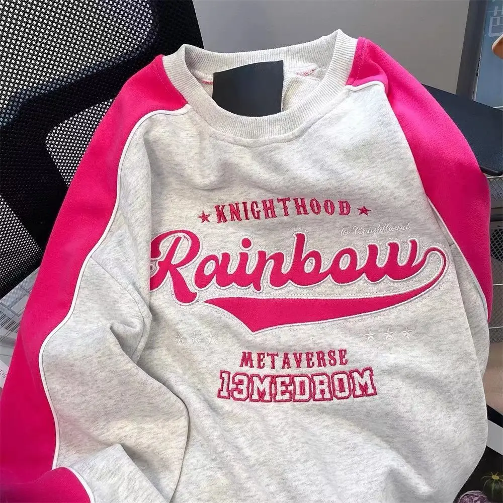 

American Vintage Badge Letter Embroidery Sweatshirt Women Girls Oversized Pullover Winter Clothes Harajuku Korean Style Hoodie