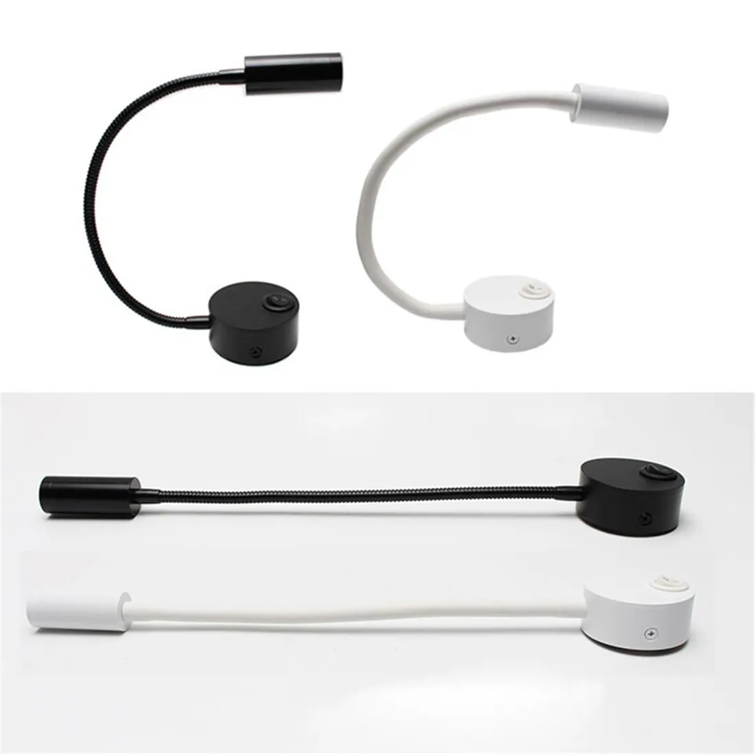 Bronze 3W LED Reading Light Black White Silver Gooseneck Wall Lamp for Bed Headboard Desk 4000K Bedside Switch LED Night Lamp 4