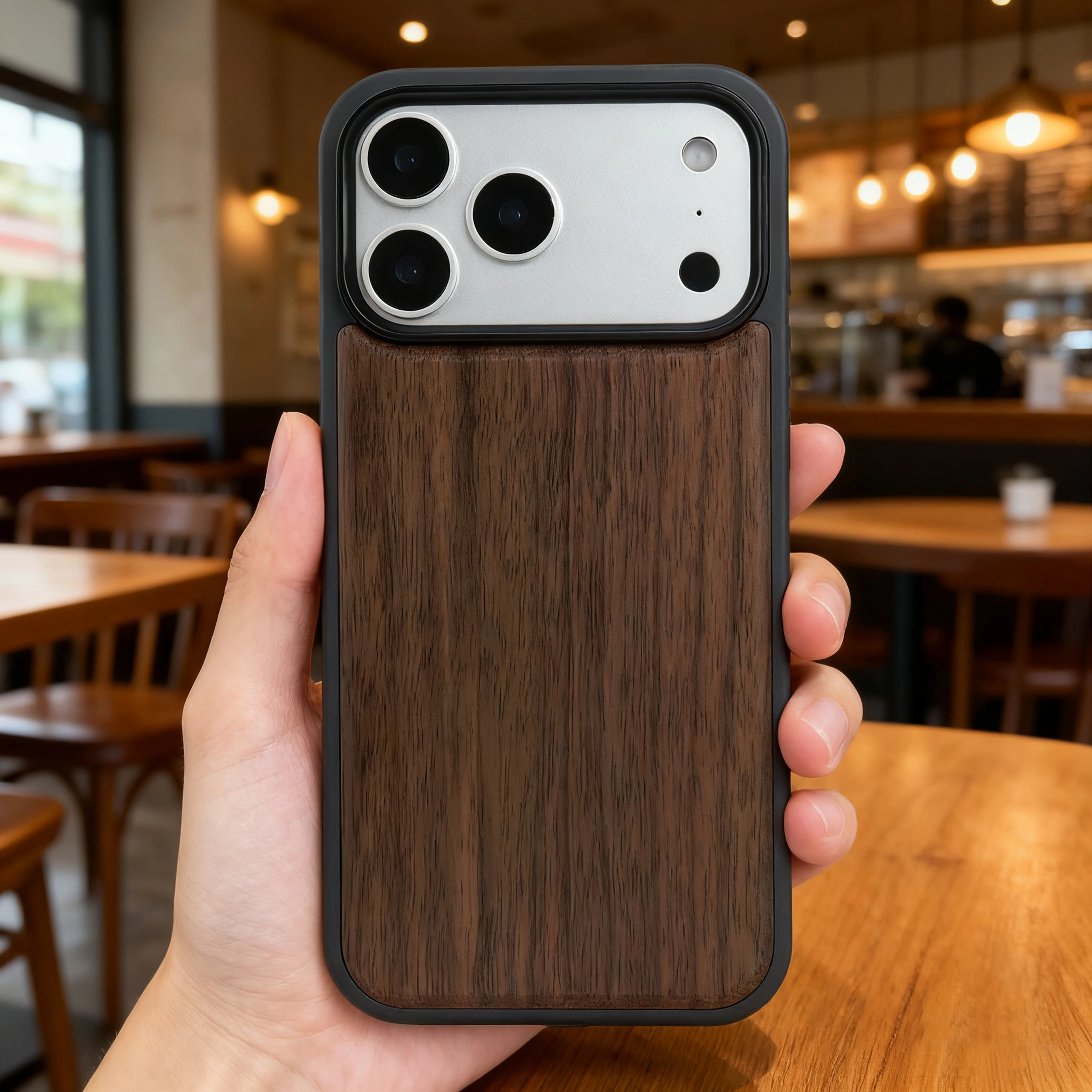Deluxe Shockproof Walnut Cherry Wood Phone Case with Soft Bumper Cover