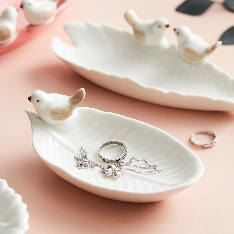 Creative Cute Bird Storage Trays Ceramic Necklace Ring Earrings Jewelry Display Plate Containers Living Room Home Desktop Decor