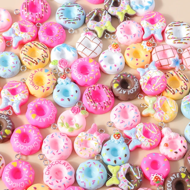 10pcs/Lot 22*25mm Donuts Food Charms 3D Resin Keychain Charms for Jewelry  Making DIY Handmade Accessories Jewlery Findings