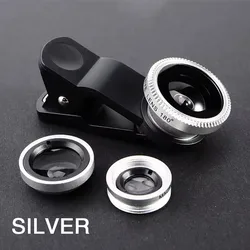 Universal 3 - in - 1 Fisheye, Wide Angle, and Macro Camera Lens Kit with Clip Attachment (Silver)