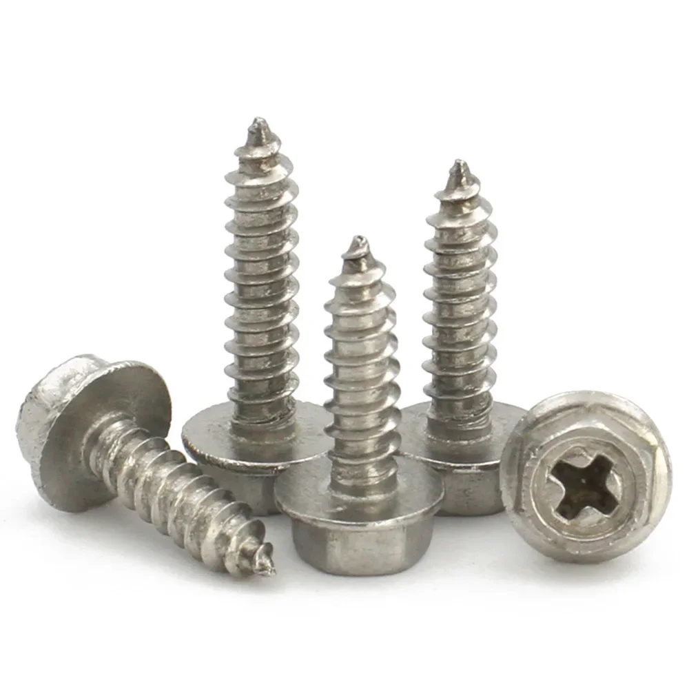 10-50pcs 304 Stainless Steel M3 M4 M5 M6 Self-Tapping Phillips Hex Screw Cross Hexagonal Flange Cross Head Screws Wood Nail self tapping screw kit self tapping screw tapping screws cross phillips screw stainless steel screw phillips head screw cross round head screw