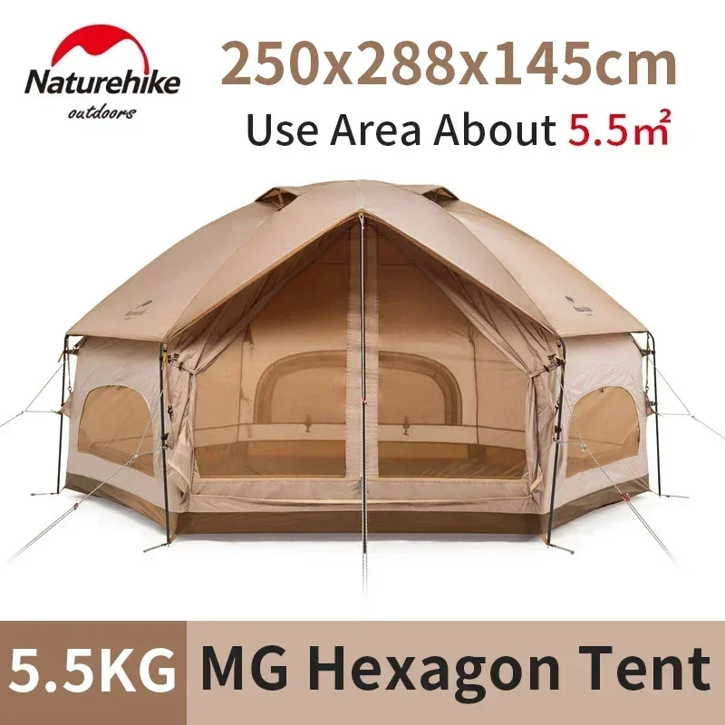 

Naturehike Mongolian Tent Luxury Yurt Hexagon Camping Outdoor 4 Person Large Seasons Dome House Prefabricated Waterproof 5.5㎡