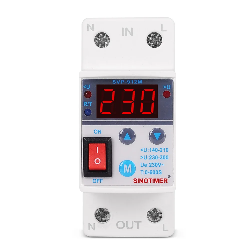 

SVP-912M AC230V 40A 50/60Hz Adjustable Self-resetting Intelligent Over-voltage And Under-voltage Protector With Manual Switch