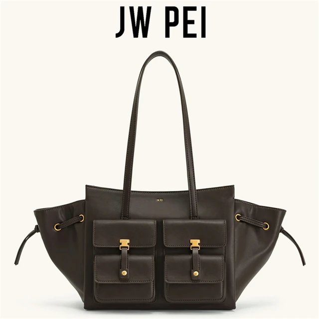 JW Pei New Dark Brown Motorcycle Style Tote Bag Women's Large Capacity Crossbody Purse for Commuters Underarm Shoulder Handbag 1