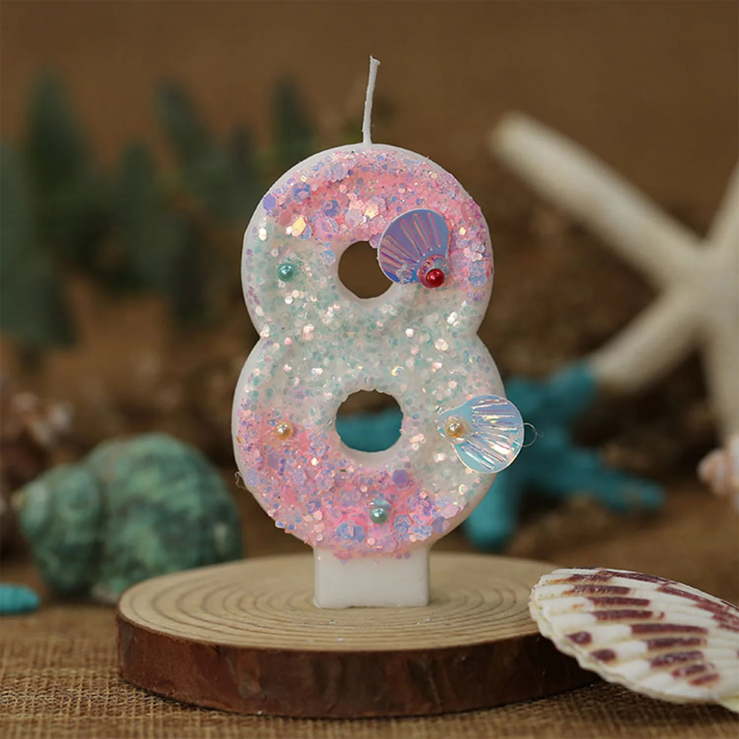 8c Conchiglia Candela Nuero di Copleanno, Glitter Nuero Candela
