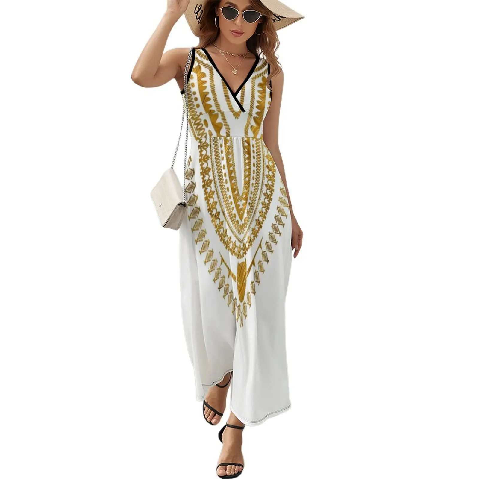 

DASHIKI WAKANDAN GOLD Sleeveless Dress Dress vintage dress for women summer