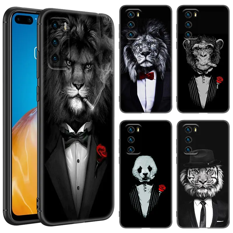 Man Suit Shirt Tie Phone Case For Huawei P8 P9 P10 P20 P30 P40 Lite E P50 P Smart Pro Z S 2018 2019 2020 2021 TPU Black Cover