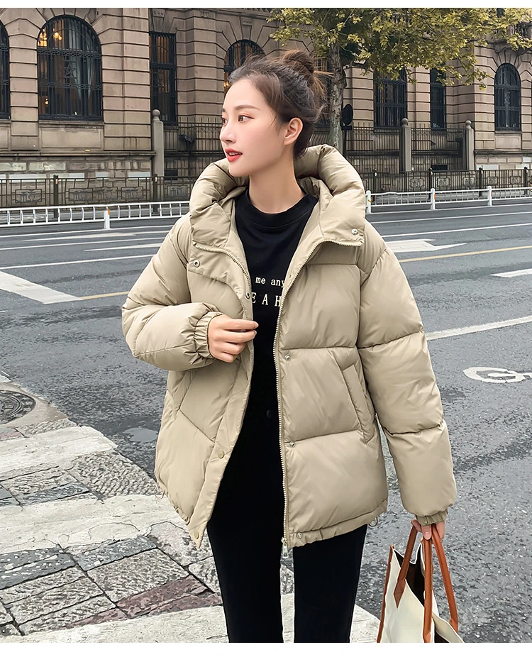 PinkyIsBalck chaqueta con para mujer, abrigos acolchados informales y cálidos, Parkas cortas negras a la moda, ropa de nieve, abrigo de algodón para | - AliExpress