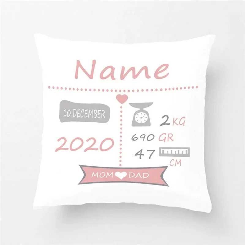 Baby Birth Gift Pillow Cases Personalized Birth Stats Pillow Cover Nursery New Baby Cushion Cover Children Birthday Gift