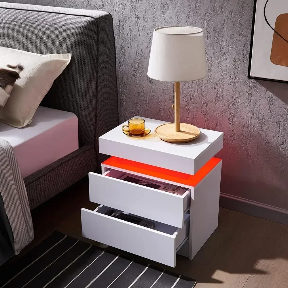 Nightstand Set of 2 LED Nightstand with 2 Drawers,Bedside Table with Drawers for Bedroom Furniture,Side Bed Table 6