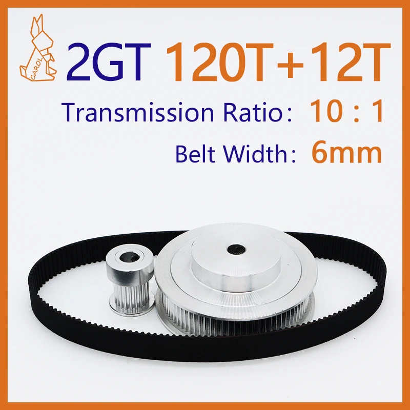 

120Teeth 12Teeth 2GT Timing Pulley Set Belt Width 6mm Reduction 10:1 12T 120T Pulley Kit Synchronous Wheel GT2 3D Printer Pulley