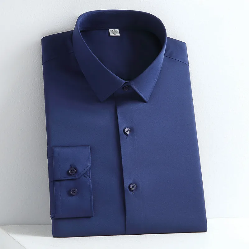 Formal Men Shirt Long Sleeve Elastic Solid Casual Designer Smart Shirts Stretch Solid Slim Fit Camisas Social Purple Male Blouse dress shirts,men casual shirts