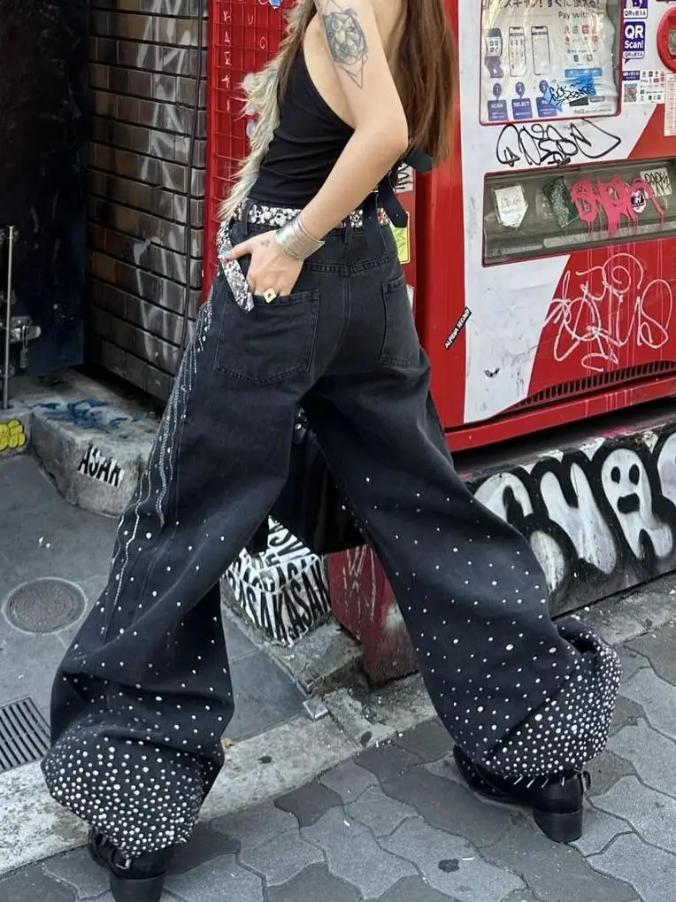 Vintage Street Eclectic Waif Sequins Jeans American Grunge Casual