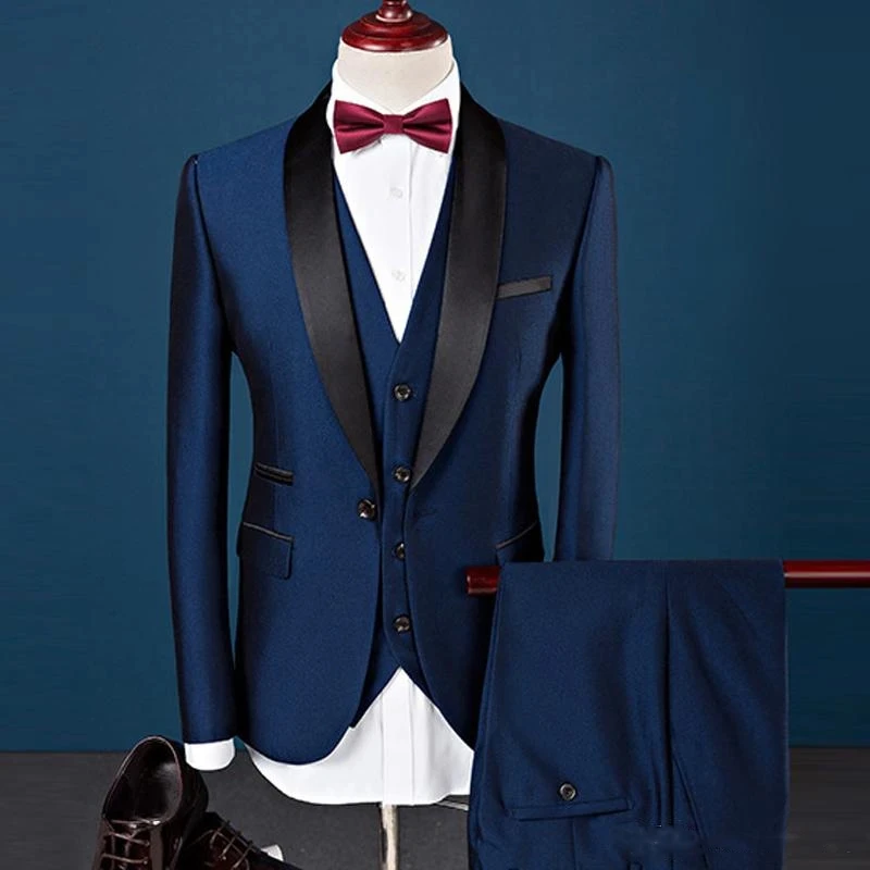 Custom Made Burgundy Wedding Suits Slim Fit Groom Tuxedos Formal Wears Shawl Lapel Groomsman Suits (Jacket+Pants+vest)