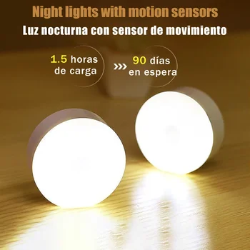 USB Rechargeable LED Night Light with Switch, Motion Sensor Magnetic Wireless Lamp, Warm White No Flicker for Closet Bed Cabinet 2