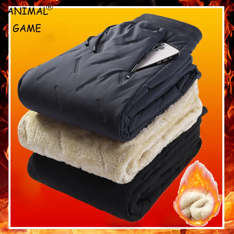 Automne hommes thermique Streetwear peluche épais polaire pantalon de survêtement laine d'agneau imperméable pantalon hiver Waem décontracté coupe-vent pantalon