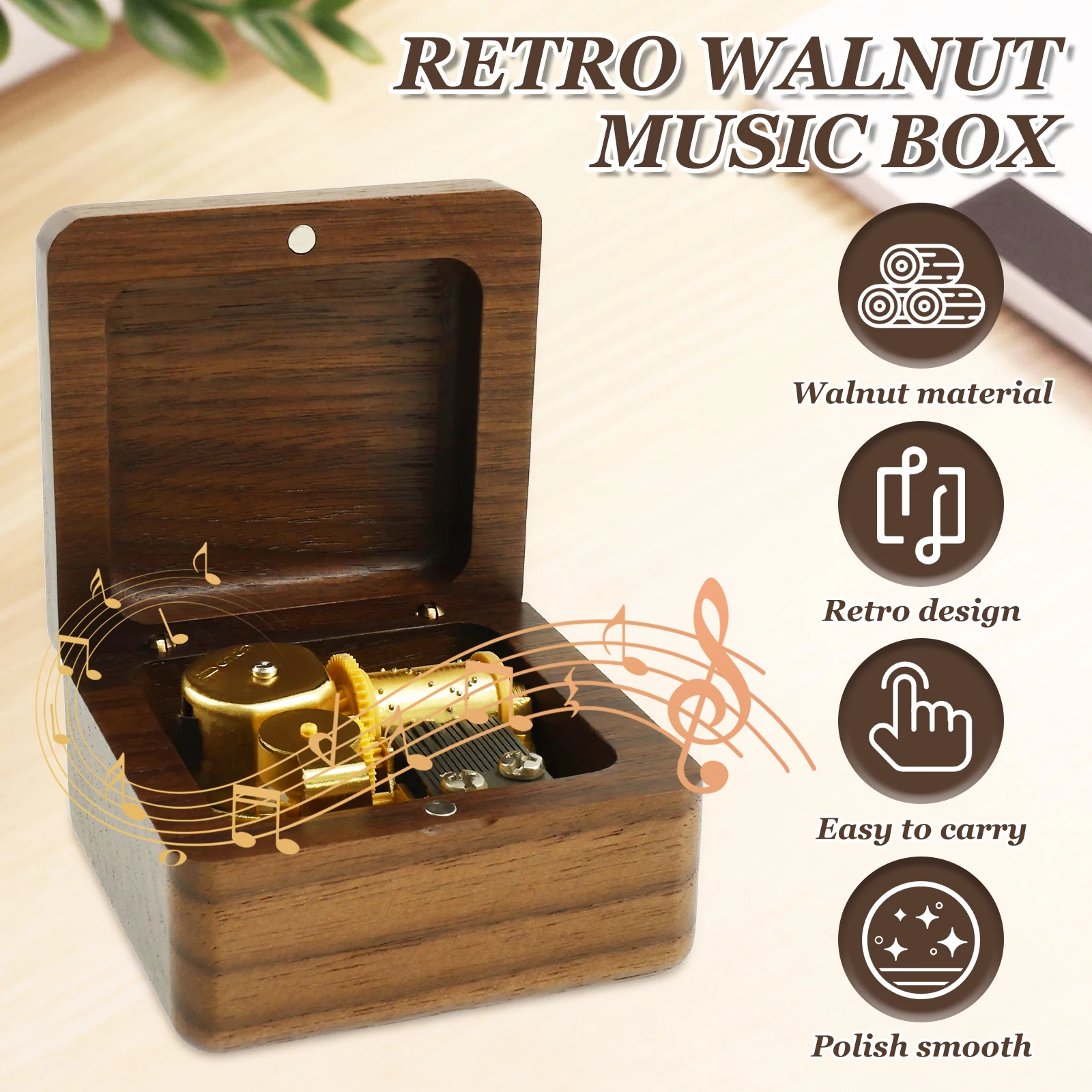 Music Box Carousel Music Box Vintage Walnut Wood Sound Box No Battery Handmade Wind-up Music Box Classic Themed Music Birthday Christmas Gifts Family Decor