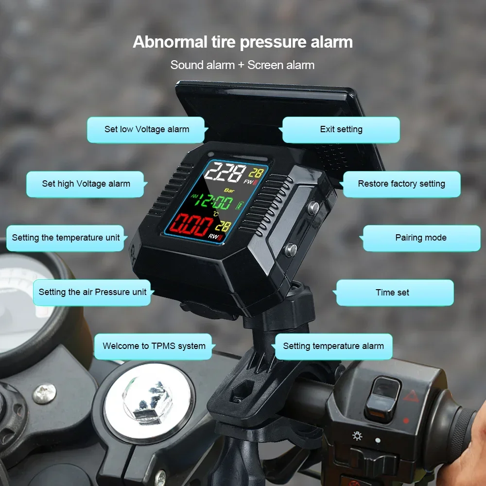 Solar TPMS Motorcycle Tire Pressure Sensors Motor TMPS Tire Pressure Monitoring System Tyre External Sensor For Moto Motorbike