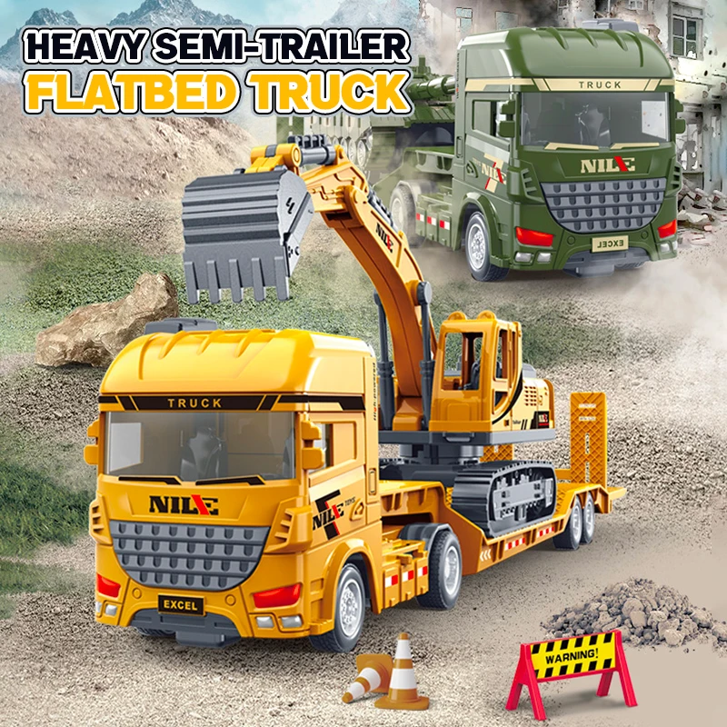 Truck Model Semi-carrier Container Engineering Vehicle Excavator Transport Inertial Diecast Car Education Toys Gift for Children