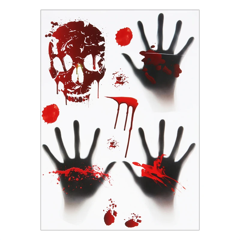 91 Adesivi Decorativi Per Halloween – Impronte Di Mano Insanguinate, Schizzi, Horror – Riutilizzabili, Per Finestre E Vetri