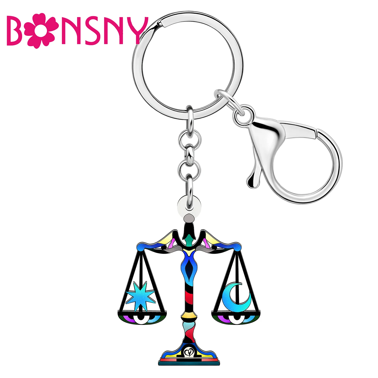 BONSNY Acrylic Novelty Libra Zodiac Jewelry Keychains Key Chain Horoscope Jewelry For Women Kids Girls Birthday Gifts Accessory