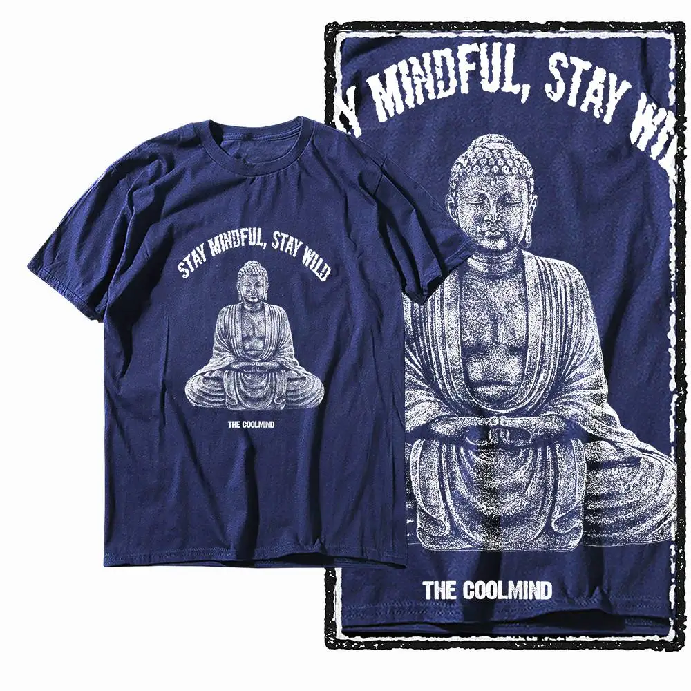 G07 NAVY O-Ausschnitt 100 % Baumwolle Budda bedrucktes Herren-T-Shirt | Streetwear Big Size Cooles Herren-T-Shirt