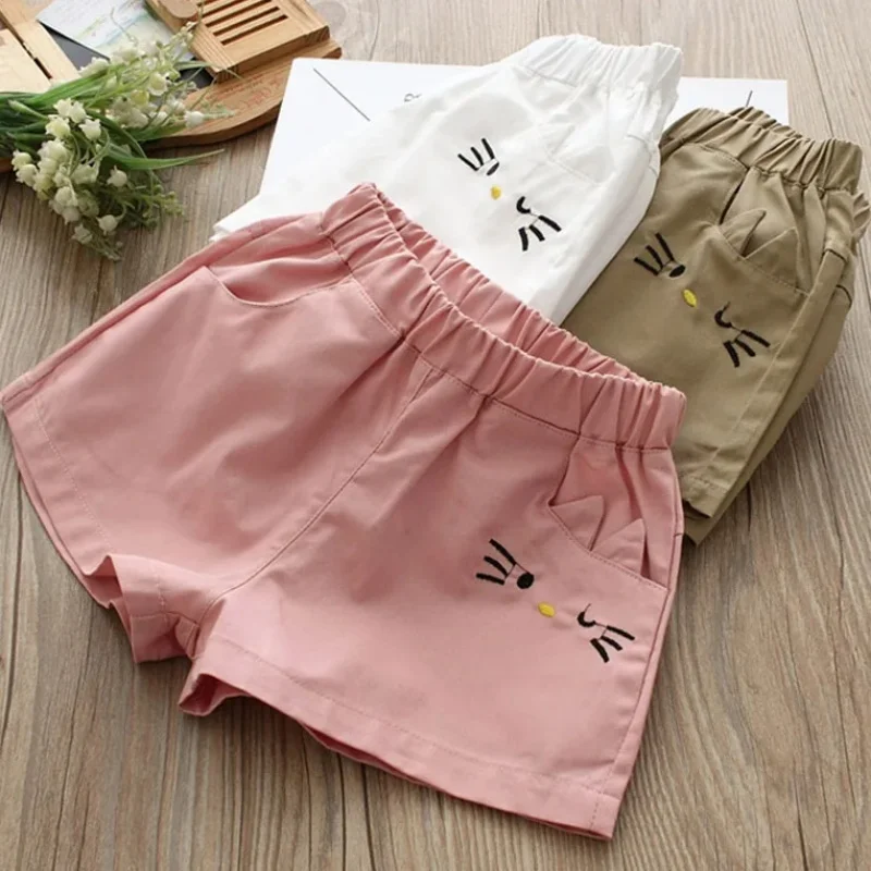 Children Fashion Cotton Embroidery Cartoon Solid Color Cotton Summer Kids Baby Girls Shorts 2 3 4 6 8 9 10 12 Years