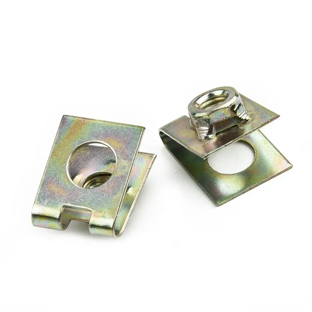 Brand New U-Shape Clips Car Clips Spring Metal 20X 6mm/ M6 Copper Tone Speed Nuts For Fixing Wires For Securing Wires